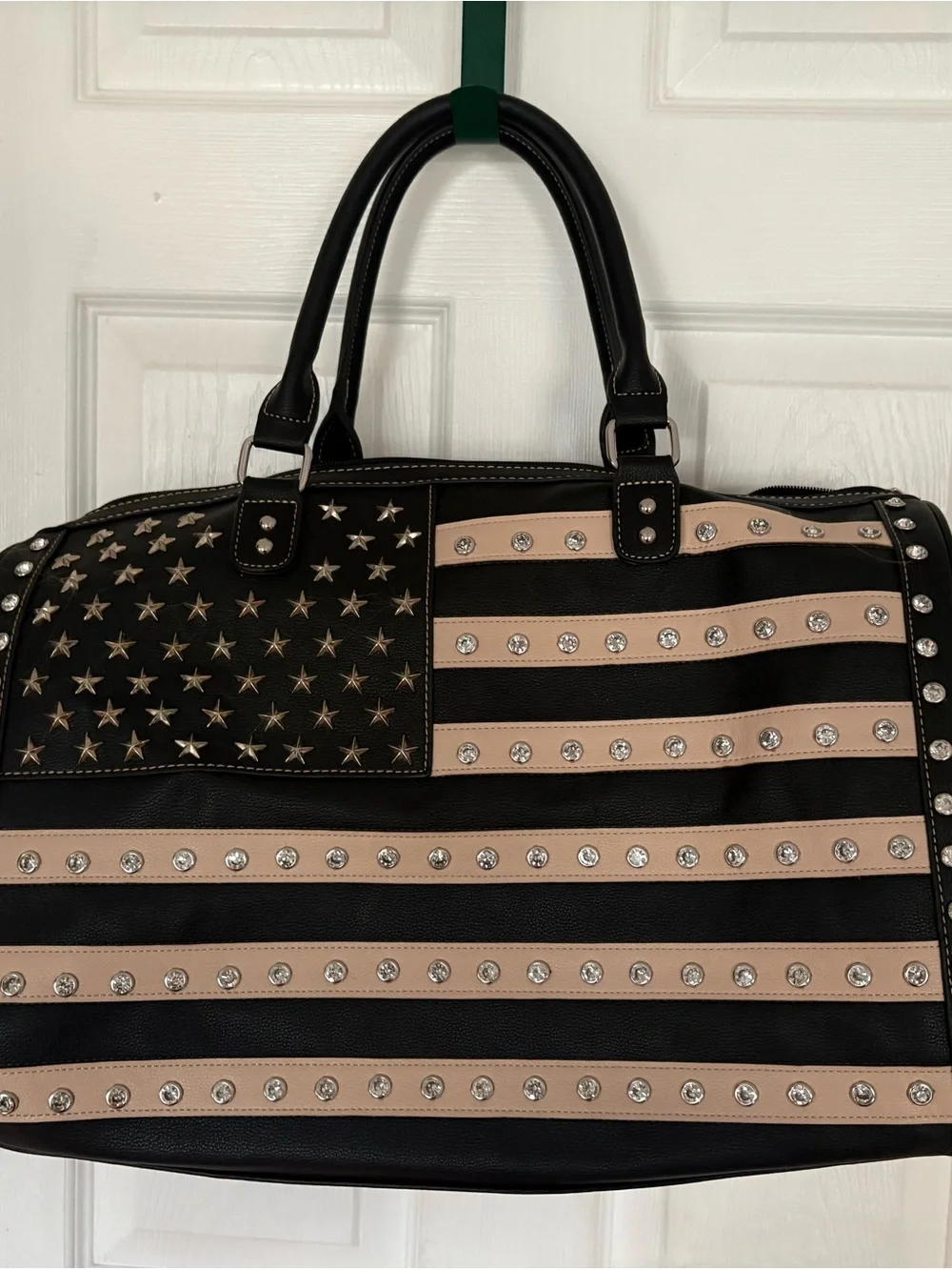 Montana West Black and Beige Studded American Flag Duffel Bag